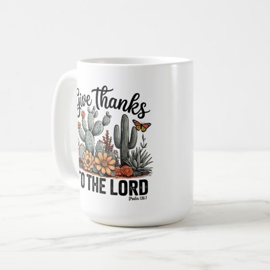与え感謝していサボテン砂漠へ コーヒーマグカップ (正面左)