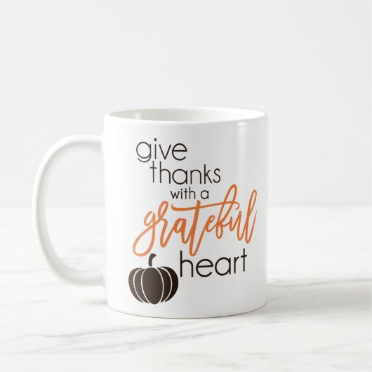 与え感謝していハート コーヒーマグカップ (左)