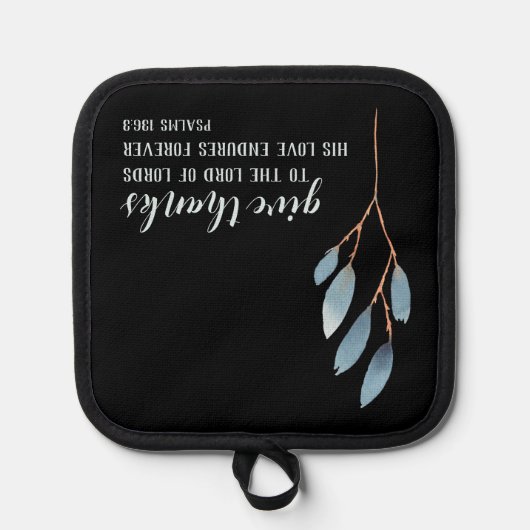 与え感謝していバイブル聖句ブルーオリジナル水色 鍋敷き (正面)