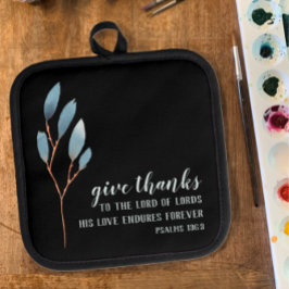 与え感謝していバイブル聖句ブルーオリジナル水色 鍋敷き