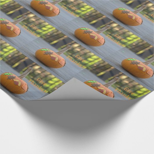 与え感謝していパンプキンターキーかわいらしラッピング紙 ラッピングペーパー (角)