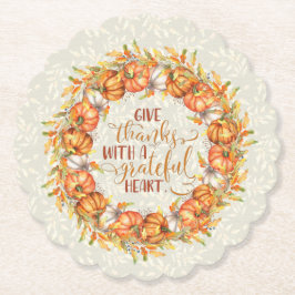 与え感謝していパンプキンリース ペーパーコースター