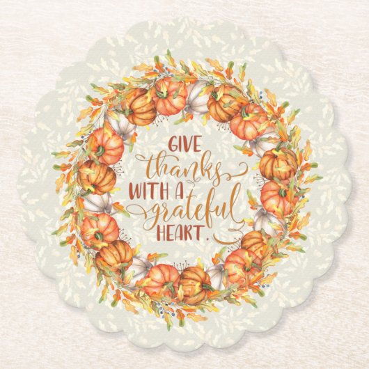 与え感謝していパンプキンリース ペーパーコースター (正面)