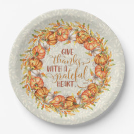 与え感謝していパンプキンリース ペーパープレート