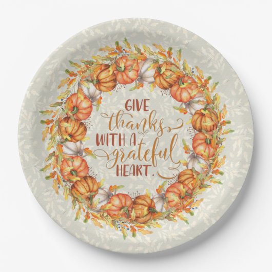 与え感謝していパンプキンリース ペーパープレート (正面)
