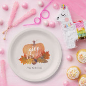 与え感謝していパンプキン紅葉赤面ピンク ペーパープレート (パーティー)