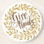 与え感謝していファンシー文字付金ゴールドリース コースター (正面)