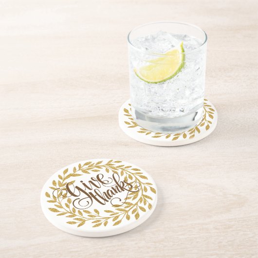 与え感謝していファンシー文字付金ゴールドリース コースター (側面)