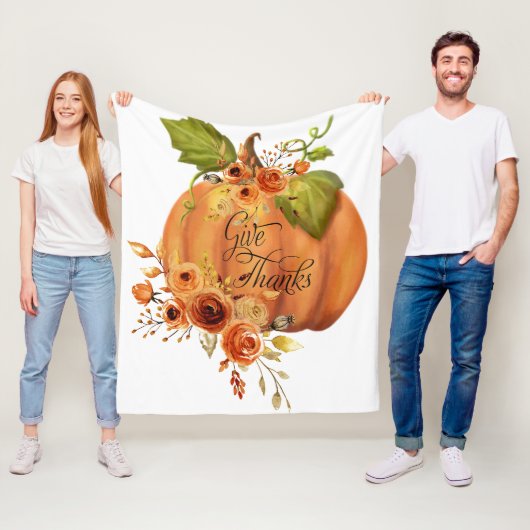 与え感謝していフローラクラシックパンプキン フリースブランケット (インサイチュ)