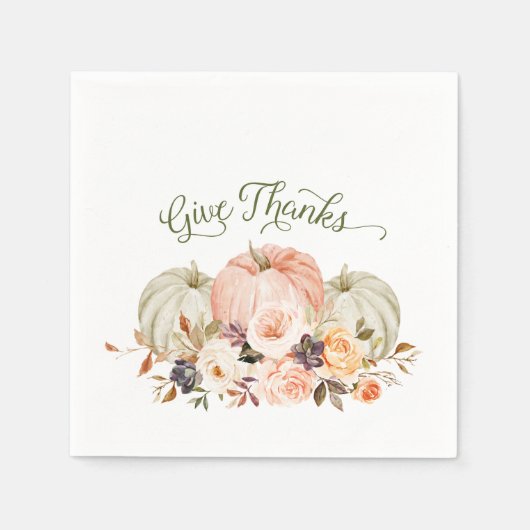 与え感謝していフローラパンプキン紙ナプキンス スタンダードカクテルナプキン (正面)