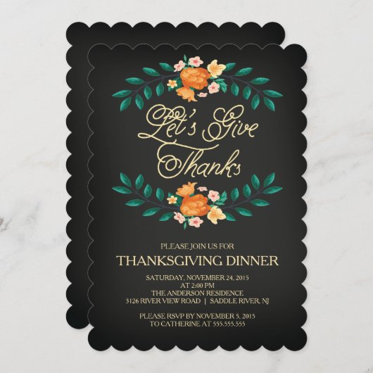 与え感謝していフローラ感謝祭ディナーパーティー 招待状 (正面/裏面)