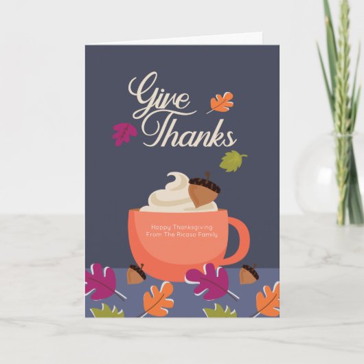 与え感謝していホットドリンク感謝祭紅葉 カード (正面)