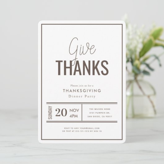 与え感謝していミニマモダンリスト感謝祭 招待状 (スタンド正面)