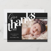 与え感謝していモダンブラックフォトホリデーカード シーズンカード (正面)