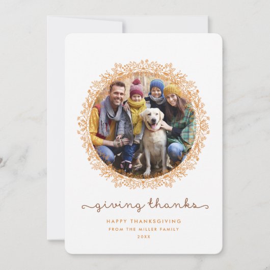 与え感謝していリース感謝祭の写真カード シーズンカード (正面)