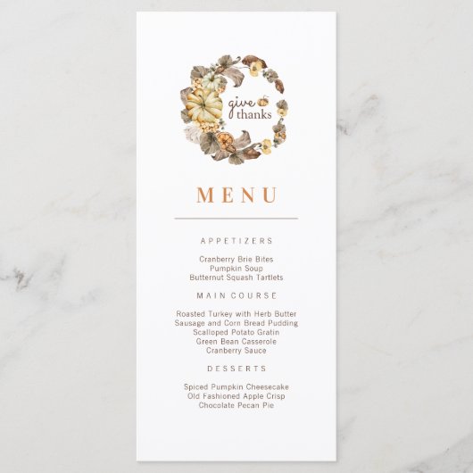 与え感謝していリース感謝祭メニュー メニュー (正面)