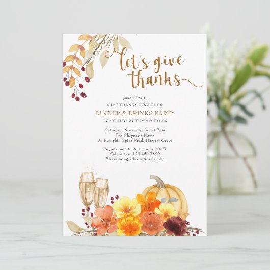 与え感謝してい一緒に秋の花ディナーパーティー 招待状 (スタンド正面)