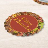 与え感謝してい感謝祭のフローラ葉を与える ペーパーコースター (アングル)