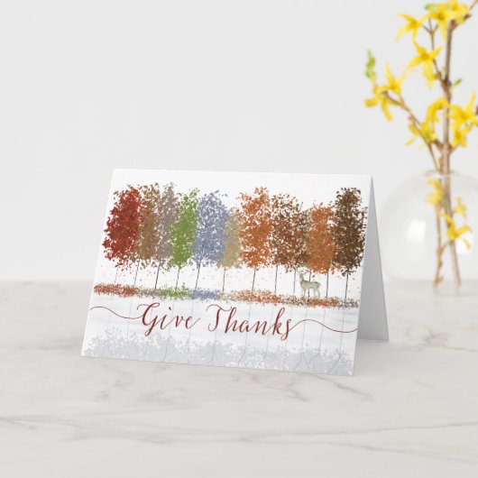 与え感謝してい感謝祭の木とシカ カード (黄色い花)