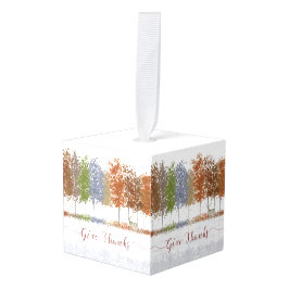 与え感謝してい感謝祭の木とシカ キューブオーナメント