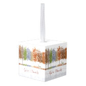 与え感謝してい感謝祭の木とシカ キューブオーナメント (裏面アングル)