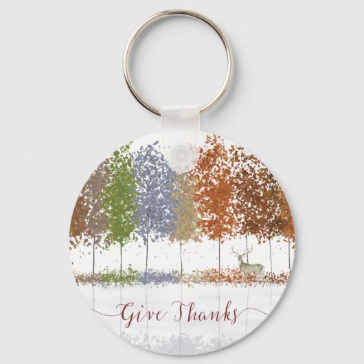 与え感謝してい感謝祭の木とシカ キーホルダー (正面)