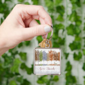 与え感謝してい感謝祭の木とシカ キーホルダー (手)