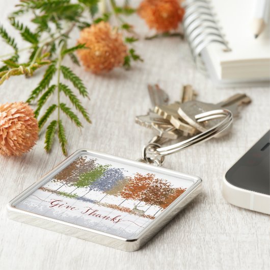 与え感謝してい感謝祭の木とシカ キーホルダー (側面)