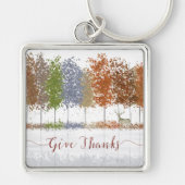 与え感謝してい感謝祭の木とシカ キーホルダー (正面)