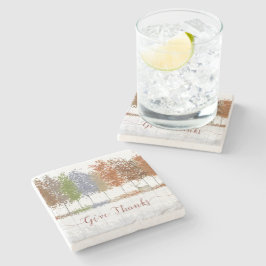 与え感謝してい感謝祭の木とシカ ストーンコースター