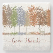 与え感謝してい感謝祭の木とシカ ストーンコースター (正面)