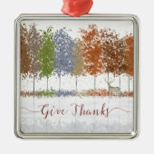 与え感謝してい感謝祭の木とシカ メタルオーナメント (正面)