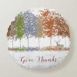 与え感謝してい感謝祭の木とシカ ラウンドクッション