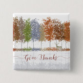 与え感謝してい感謝祭の木とシカ 缶バッジ (正面)