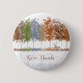 与え感謝してい感謝祭の木とシカ 缶バッジ (正面)