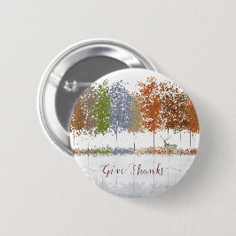 与え感謝してい感謝祭の木とシカ 缶バッジ