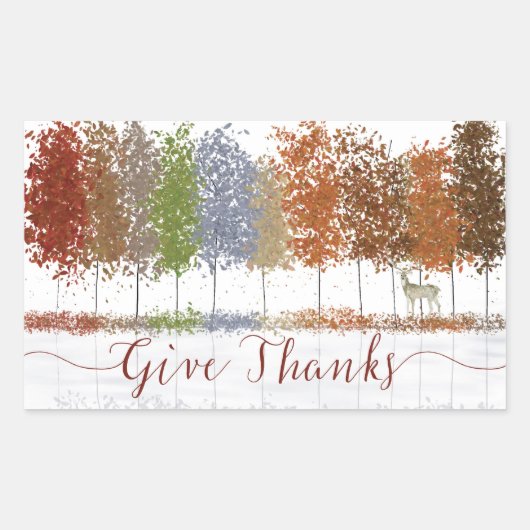 与え感謝してい感謝祭の木とシカ 長方形シール (正面)