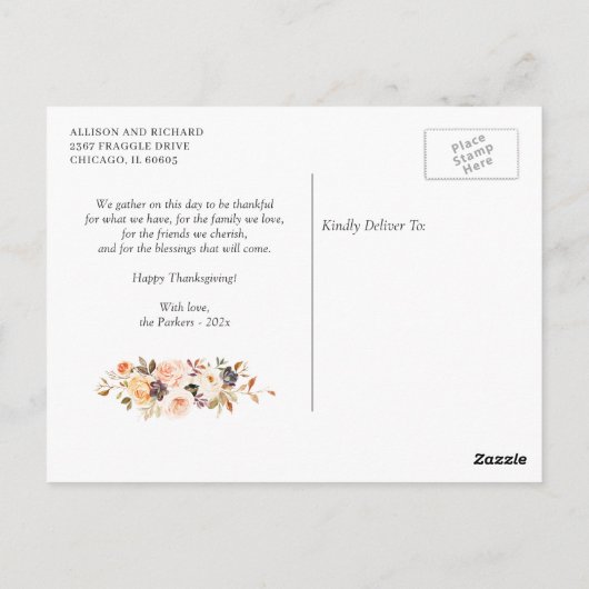 与え感謝してい感謝祭の秋の金ゴールドフローラ写真 ポストカード (裏面)