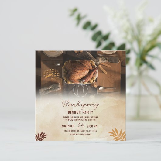与え感謝してい感謝祭ディナーパーティー印刷可能 招待状 (スタンド正面)