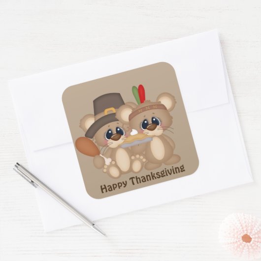 与え感謝してい感謝祭ネズミ巡礼者インディアン スクエアシール (封筒)