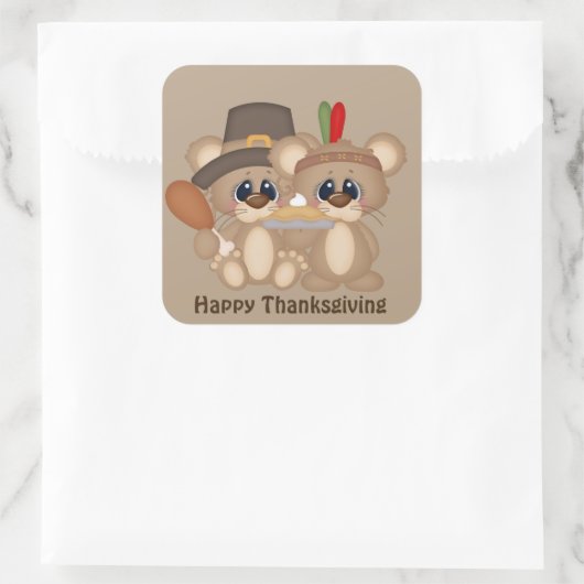 与え感謝してい感謝祭ネズミ巡礼者インディアン スクエアシール (バッグ)