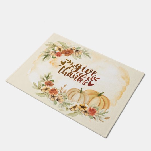 与え感謝してい感謝秋の花かぼちゃ ドアマット (アングル)