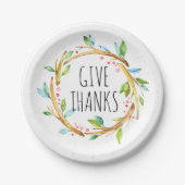 与え感謝してい文字かわいい感謝祭リース ペーパープレート (正面)