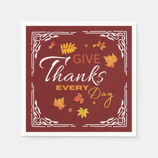 与え感謝してい毎日 |秋の葉紙ナプキン スタンダードカクテルナプキン (正面)
