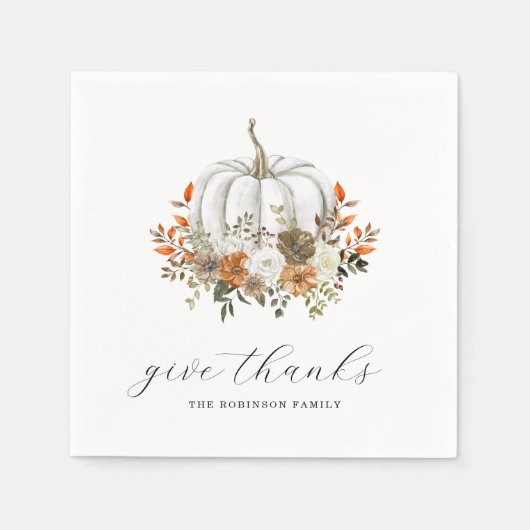 与え感謝してい水の色かぼちゃのフローラ感謝祭 スタンダードカクテルナプキン (正面)