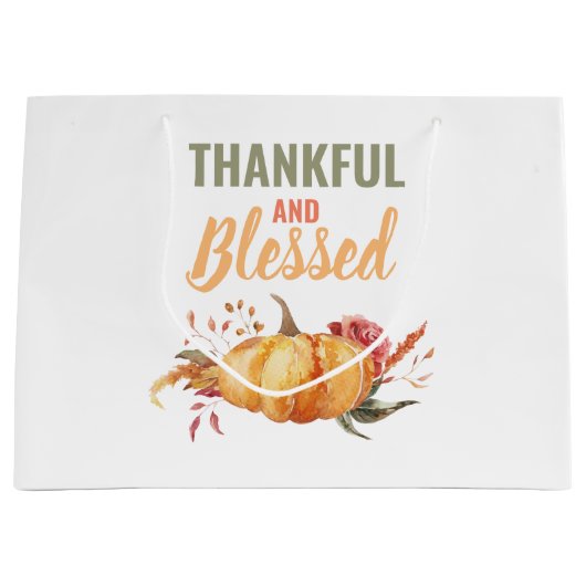 与え感謝してい水の色のカボチャ感謝大規模 ラージペーパーバッグ (正面)