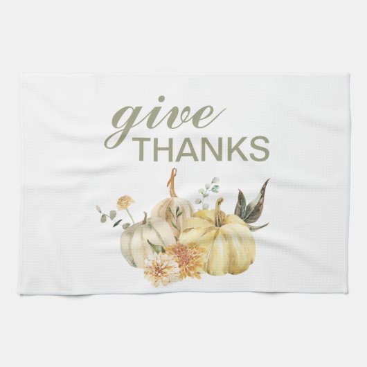 与え感謝してい水彩南瓜 キッチンタオル (横)