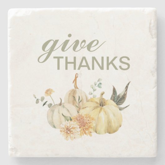 与え感謝してい水彩南瓜 ストーンコースター (正面)