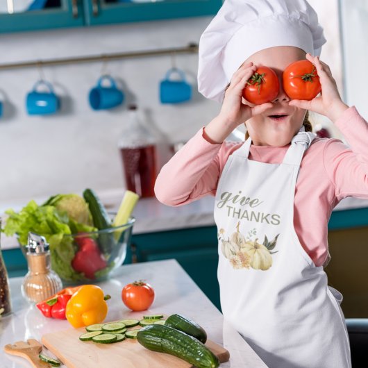 与え感謝してい水彩南瓜 子供用エプロン