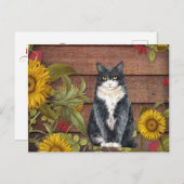 与え感謝してい猫とひまわりの木の秋 シーズンポストカード (正面/裏面)